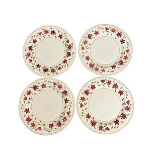 Vintage World Market Holiday Poinsettia Floral Dinner Plate Set X4 Rare
